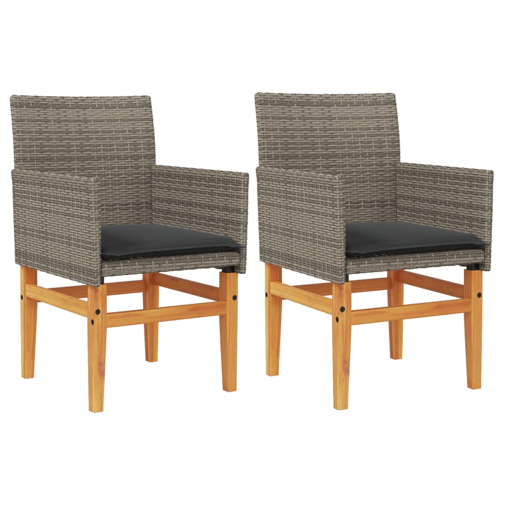 vidaXL Garden Chairs with Cushions 2 pcs Grey Poly Rattan&Solid Wood