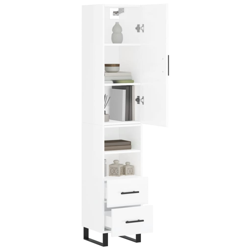 vidaXL Highboard High Gloss White 34.5x34x180 cm Engineered Wood