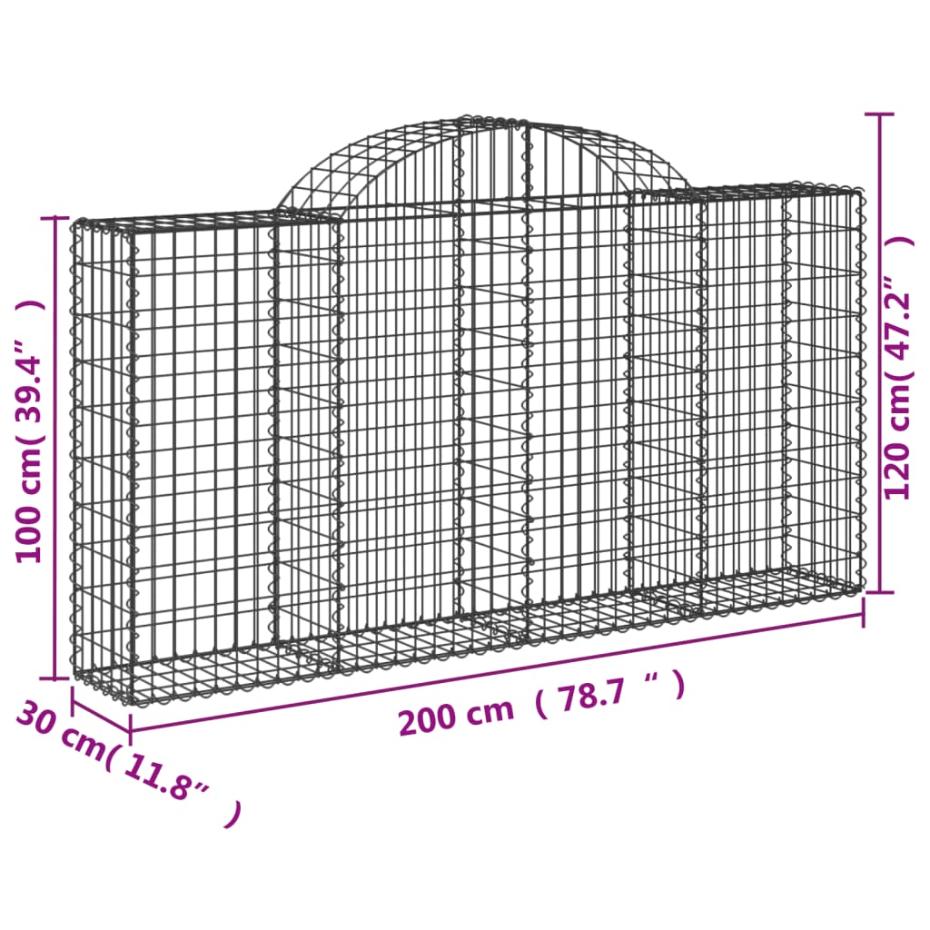 vidaXL Arched Gabion Baskets 40 pcs 200x30x100/120 cm Galvanised Iron