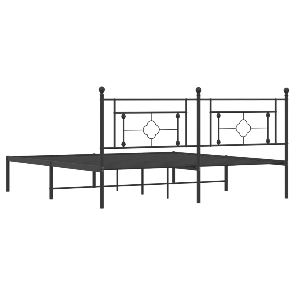 vidaXL Metal Bed Frame without Mattress with Headboard Black 180x200 cm Super King