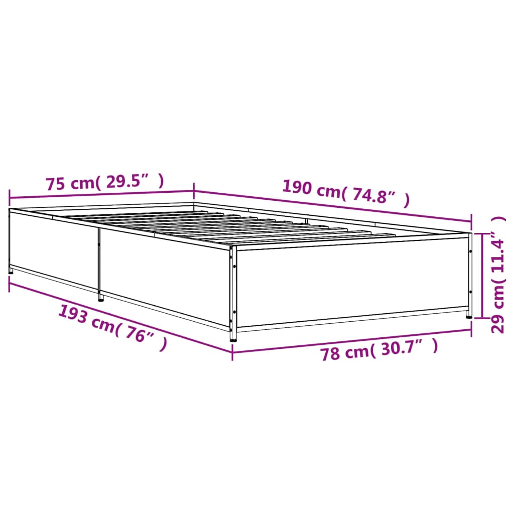 vidaXL Bed Frame without Mattress Smoked Oak 75x190 cm Small Single