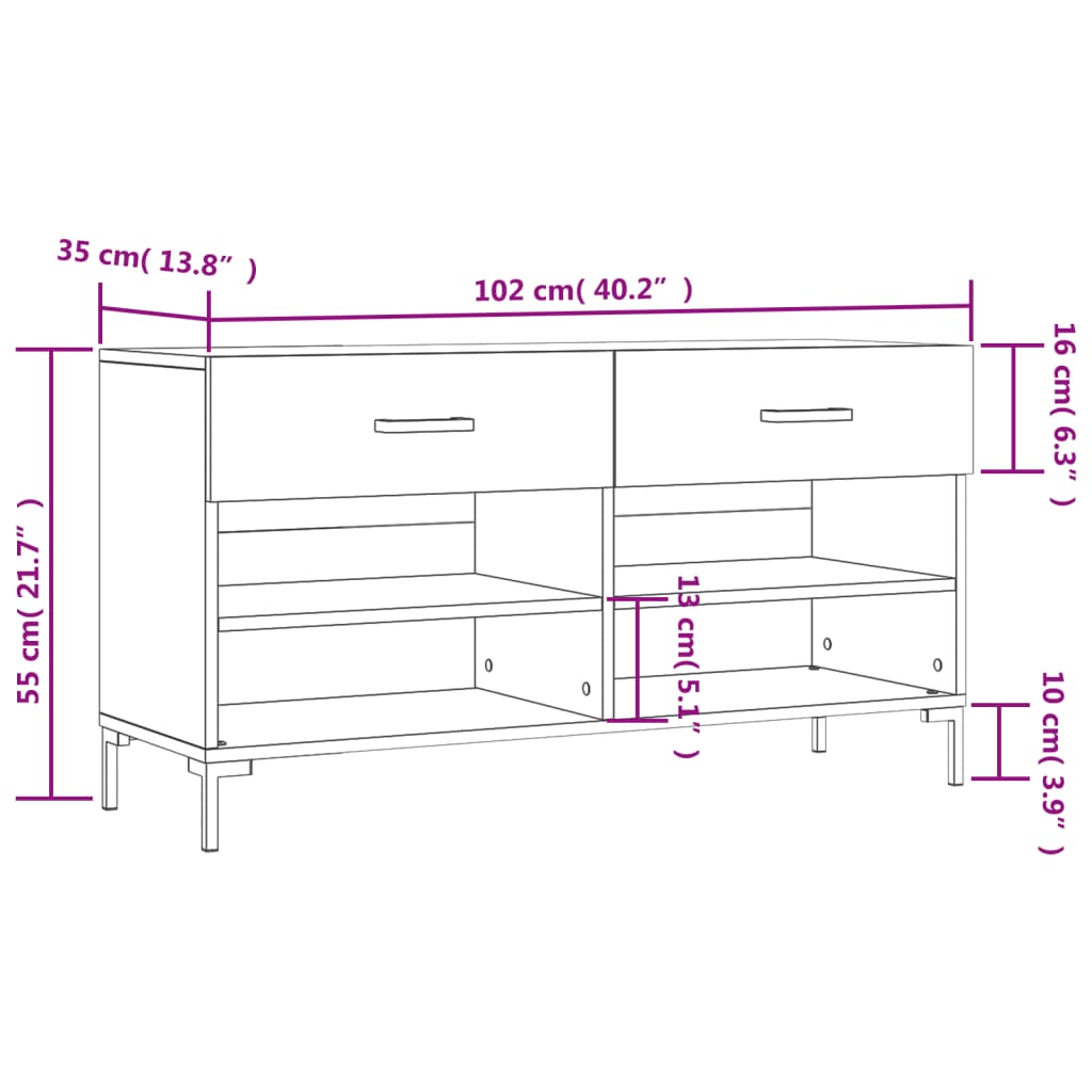 vidaXL Shoe Bench High Gloss White 102x35x55 cm Engineered Wood