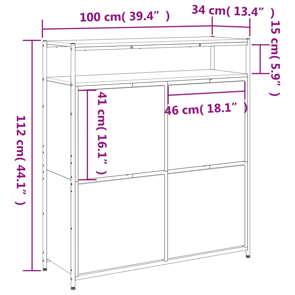 vidaXL Shoe Cabinet with 4 Flip-Drawers Sonoma Oak 100x34x112 cm