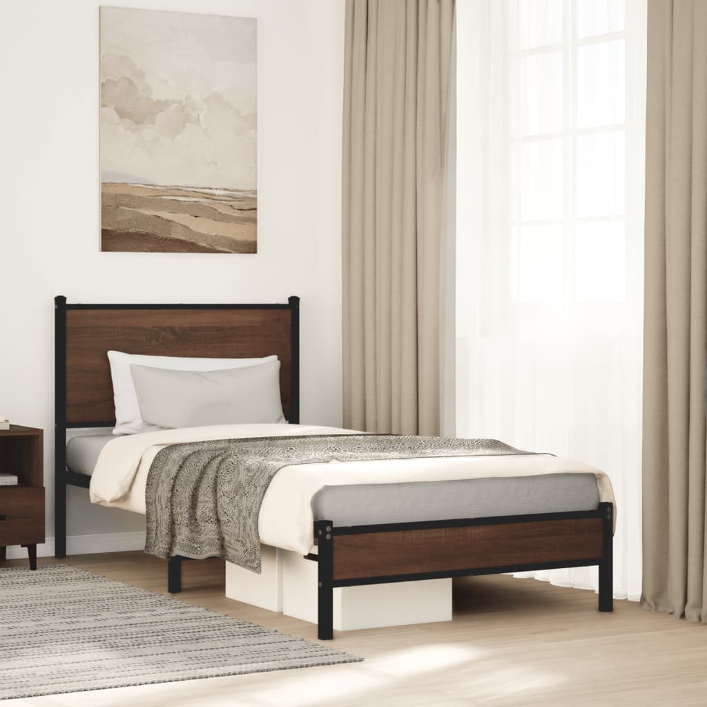 vidaXL Metal Bed Frame without Mattress Brown Oak 90x200 cm