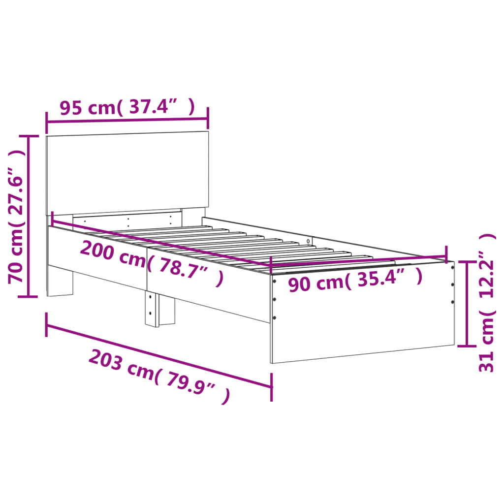 vidaXL Bed Frame without Mattress with Headboard Sonoma Oak 90x200 cm