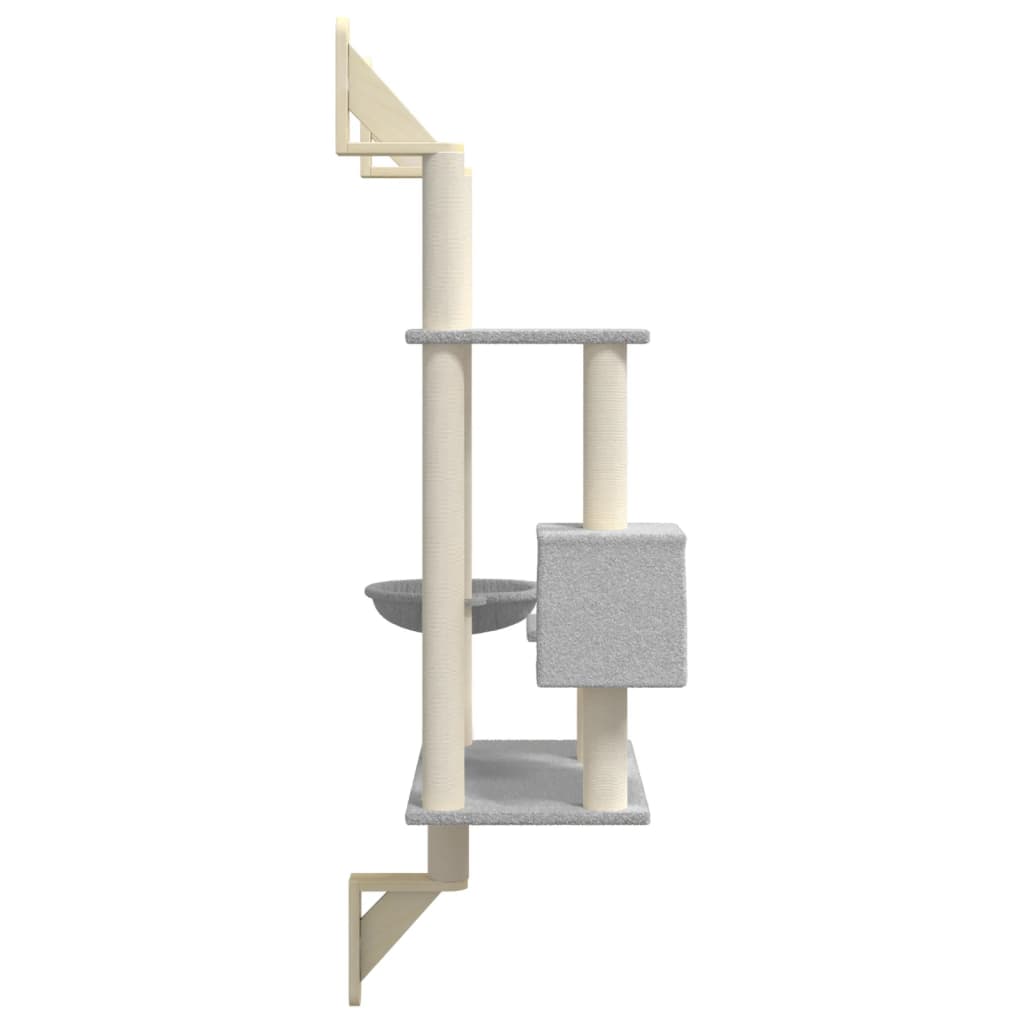 vidaXL Wall-mounted Cat Tree with Scratching Post Light Grey 153 cm