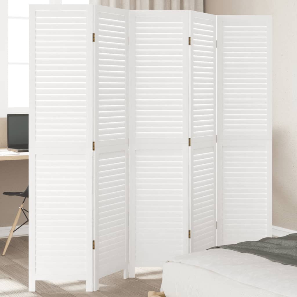 vidaXL Room Divider 5 Panels White Solid Wood Paulownia