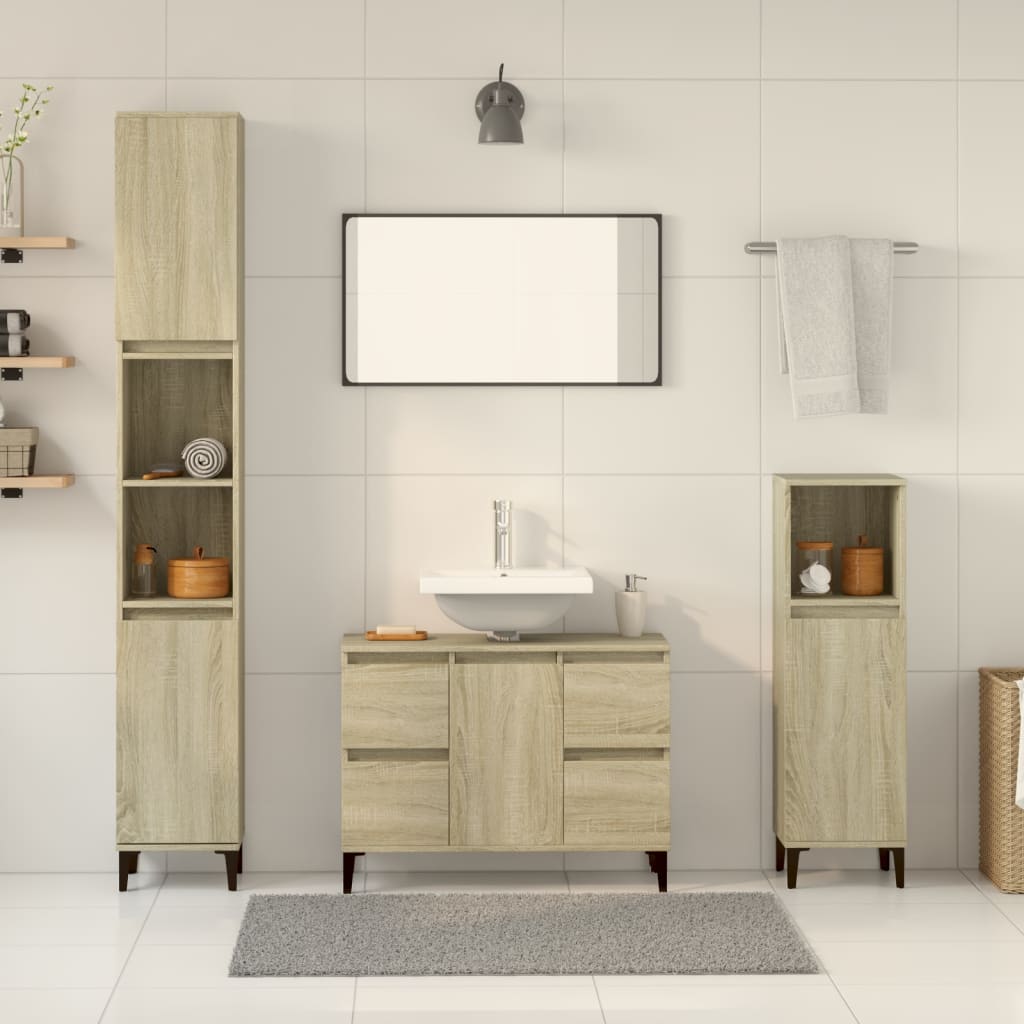 vidaXL 3 Piece Bathroom Furniture Set Sonoma Oak Engineered Wood