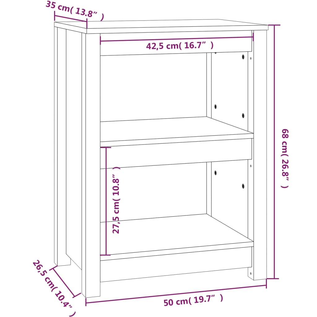 vidaXL Book Cabinet White 50x35x68 cm Solid Wood Pine