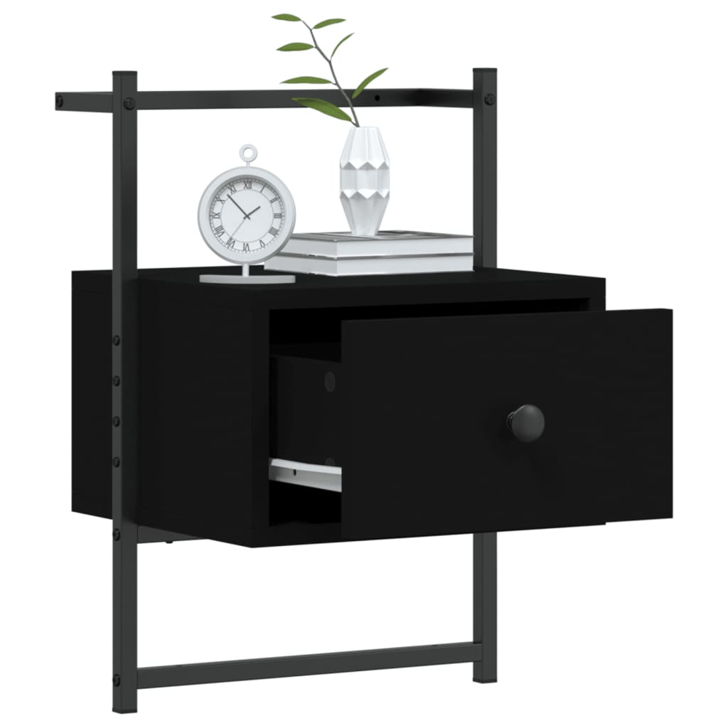 vidaXL Bedside Cabinets Wall-mounted 2 pcs Black 35x30x51 cm Engineered Wood