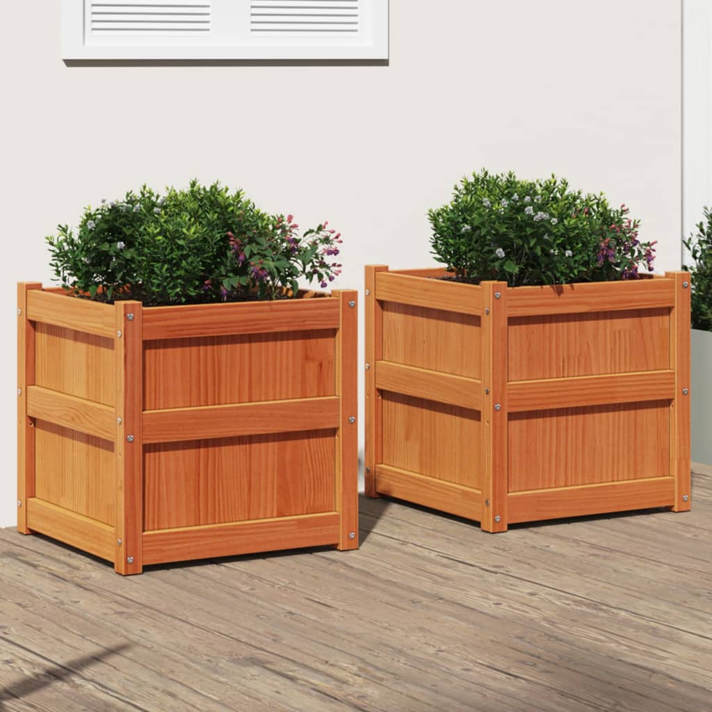 vidaXL Garden Planters 2 pcs Wax Brown Solid Wood Pine