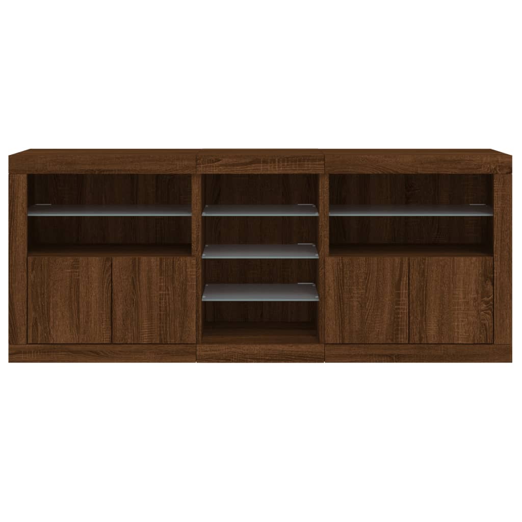 vidaXL Sideboard with LED Lights Brown Oak 162x37x67 cm