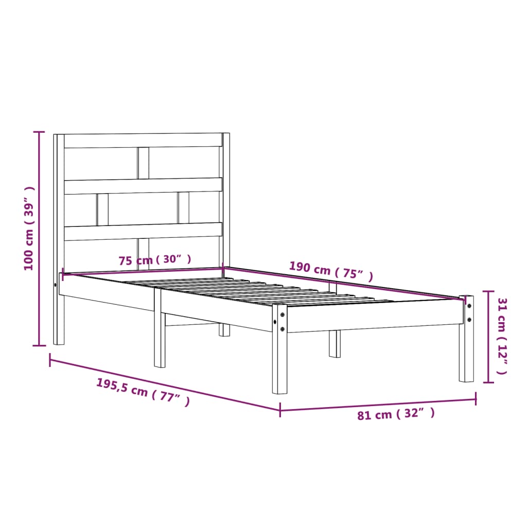 vidaXL Bed Frame without Mattress Small Single Solid Wood