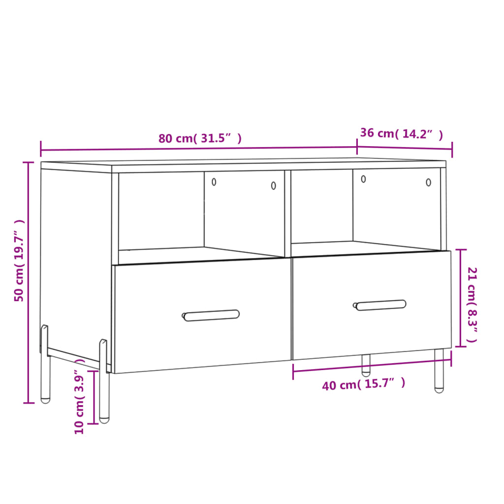 vidaXL TV Cabinet Black 80x36x50 cm Engineered Wood