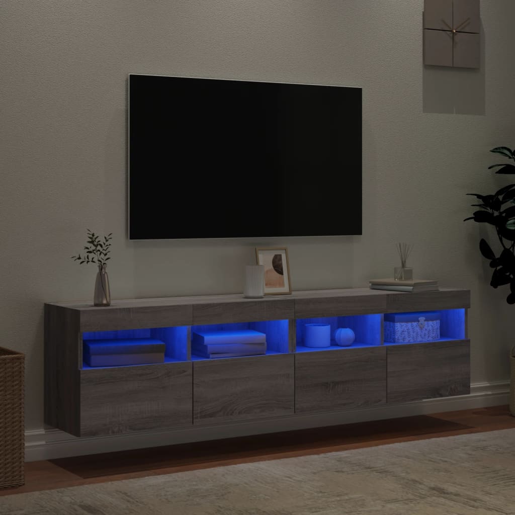 vidaXL TV Wall Cabinets with LED Lights 2 pcs Grey Sonoma 80x30x40 cm