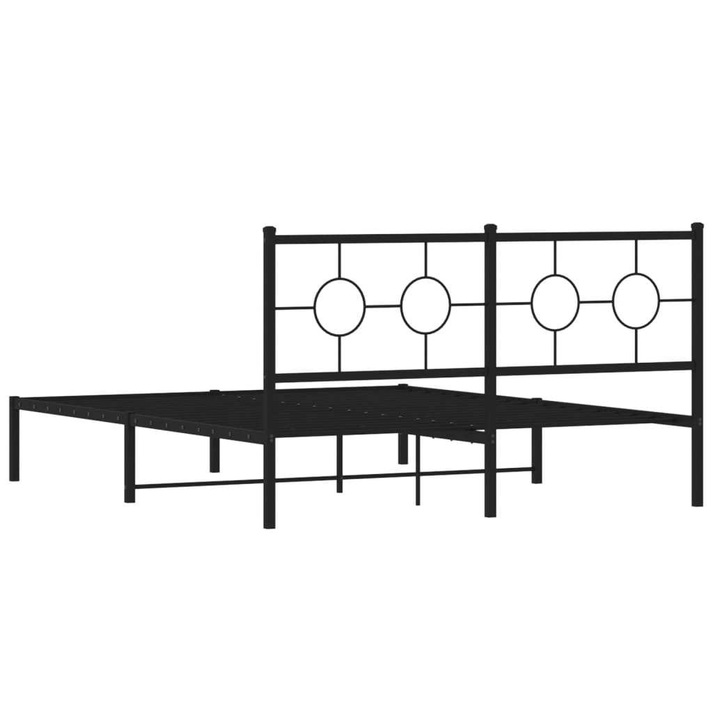 vidaXL Metal Bed Frame without Mattress with Headboard Black 150x200 cm King Size