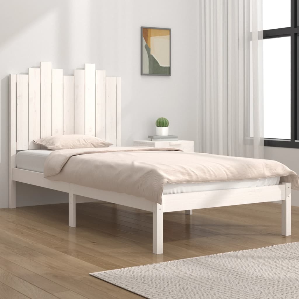 vidaXL Bed Frame without Mattress White Solid Wood Small Single