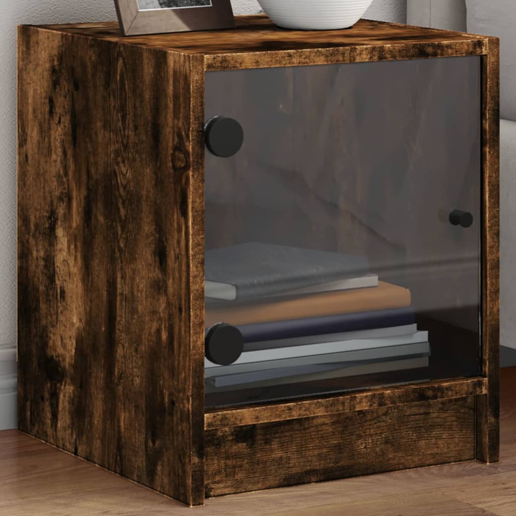 vidaXL Bedside Cabinet with Glass Door Smoked Oak 35x37x42 cm