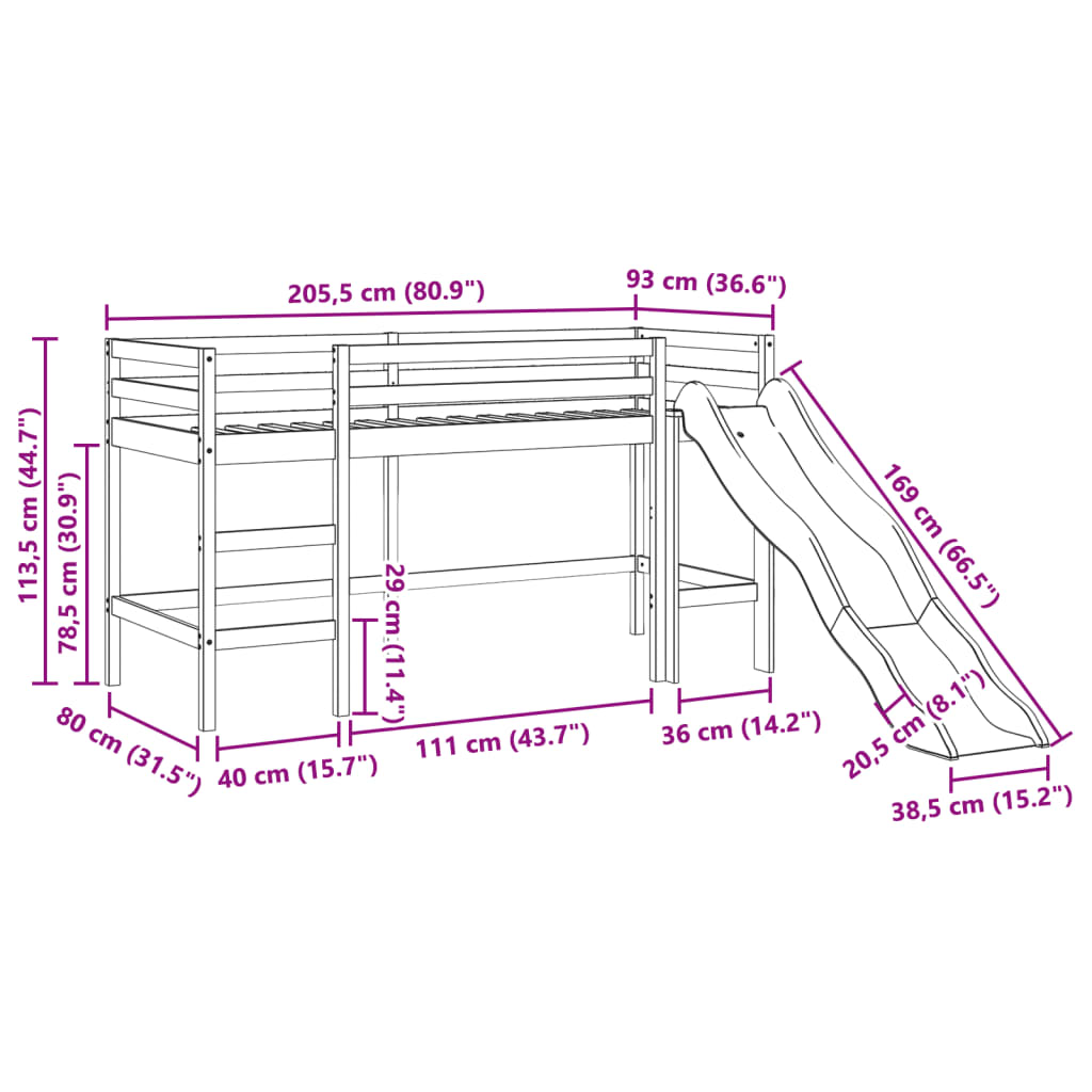 vidaXL Kids' Loft Bed with Tunnel Blue 80x200 cm Solid Wood Pine