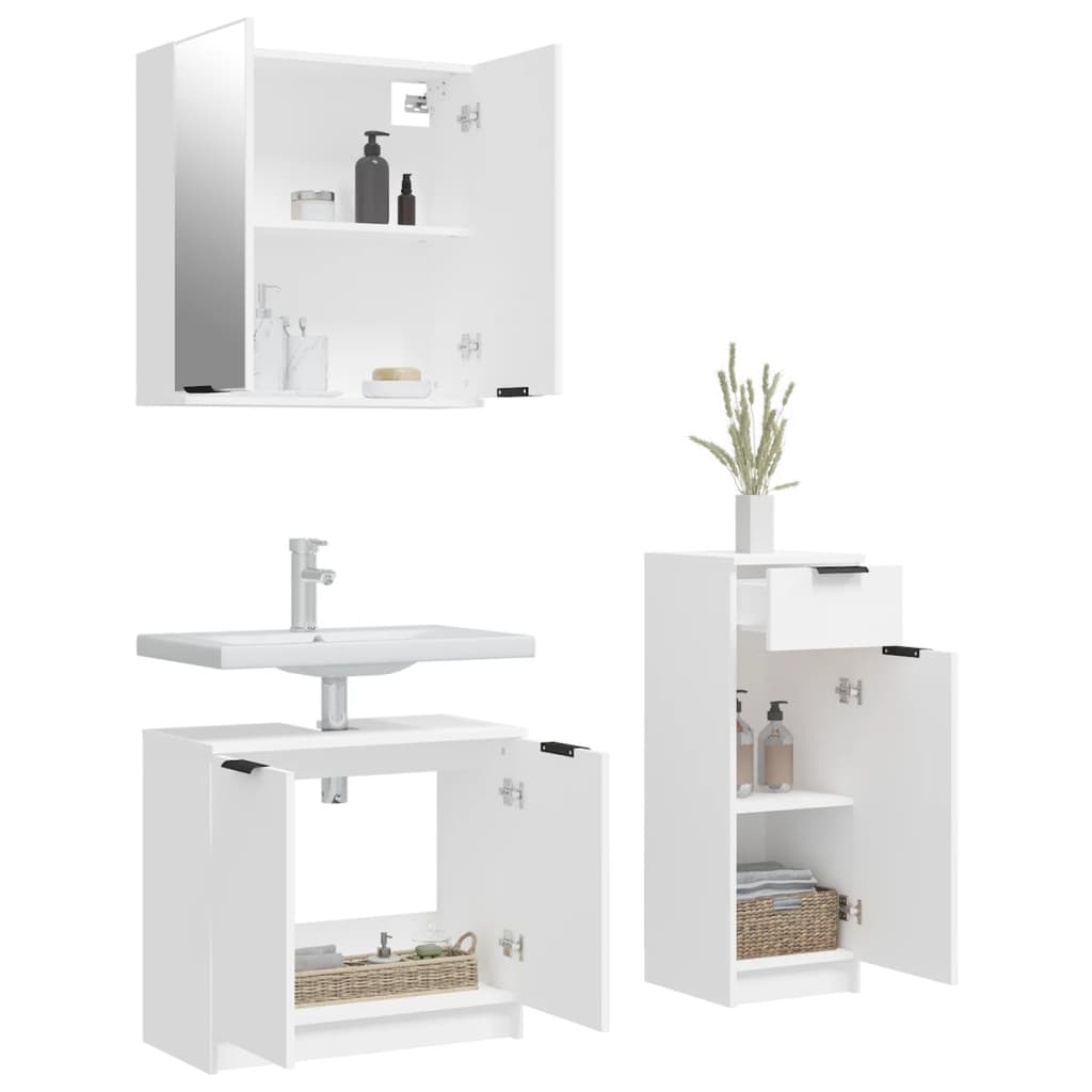 vidaXL 3 Piece Bathroom Cabinet Set White Engineered Wood