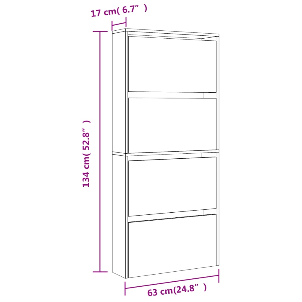 vidaXL Shoe Cabinet with Mirror 4-Layer Brown Oak 63x17x134 cm