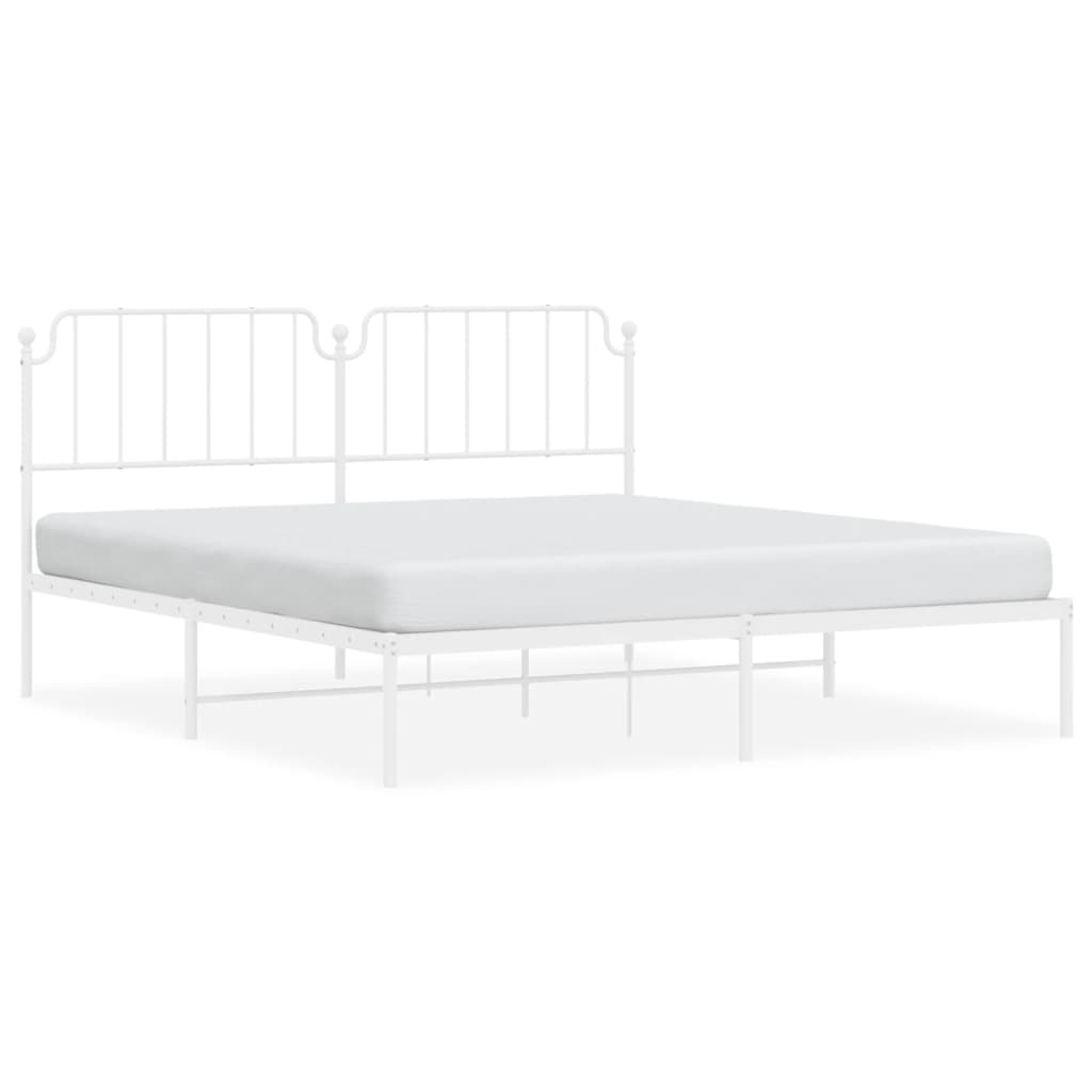 vidaXL Metal Bed Frame without Mattress with Headboard White 180x200 cm Super King