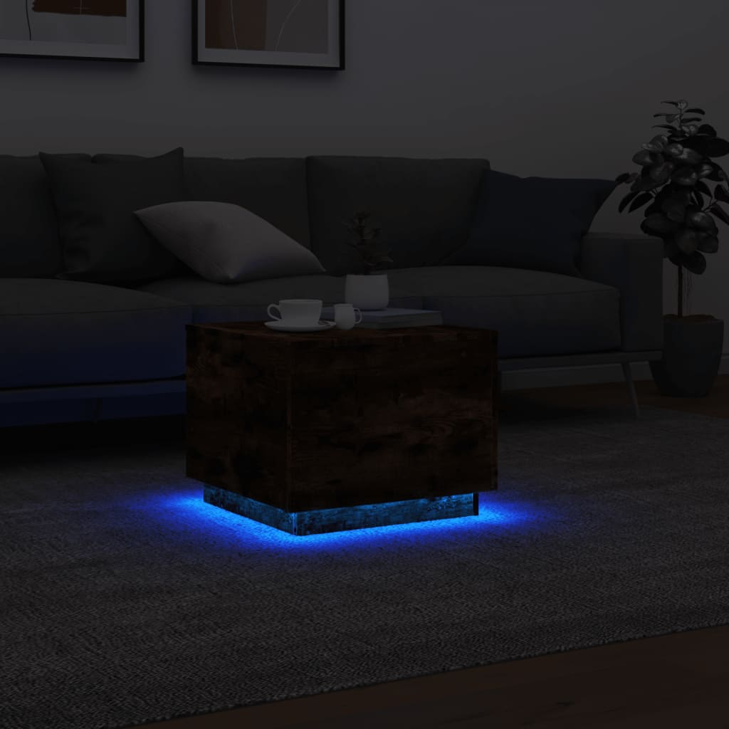 vidaXL Coffee Table with LED Lights Smoked Oak 50x50x40 cm