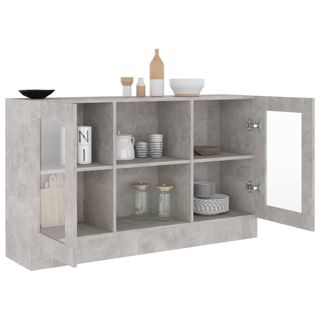 vidaXL Vitrine Cabinet Concrete Grey 120x30.5x70 cm Engineered Wood