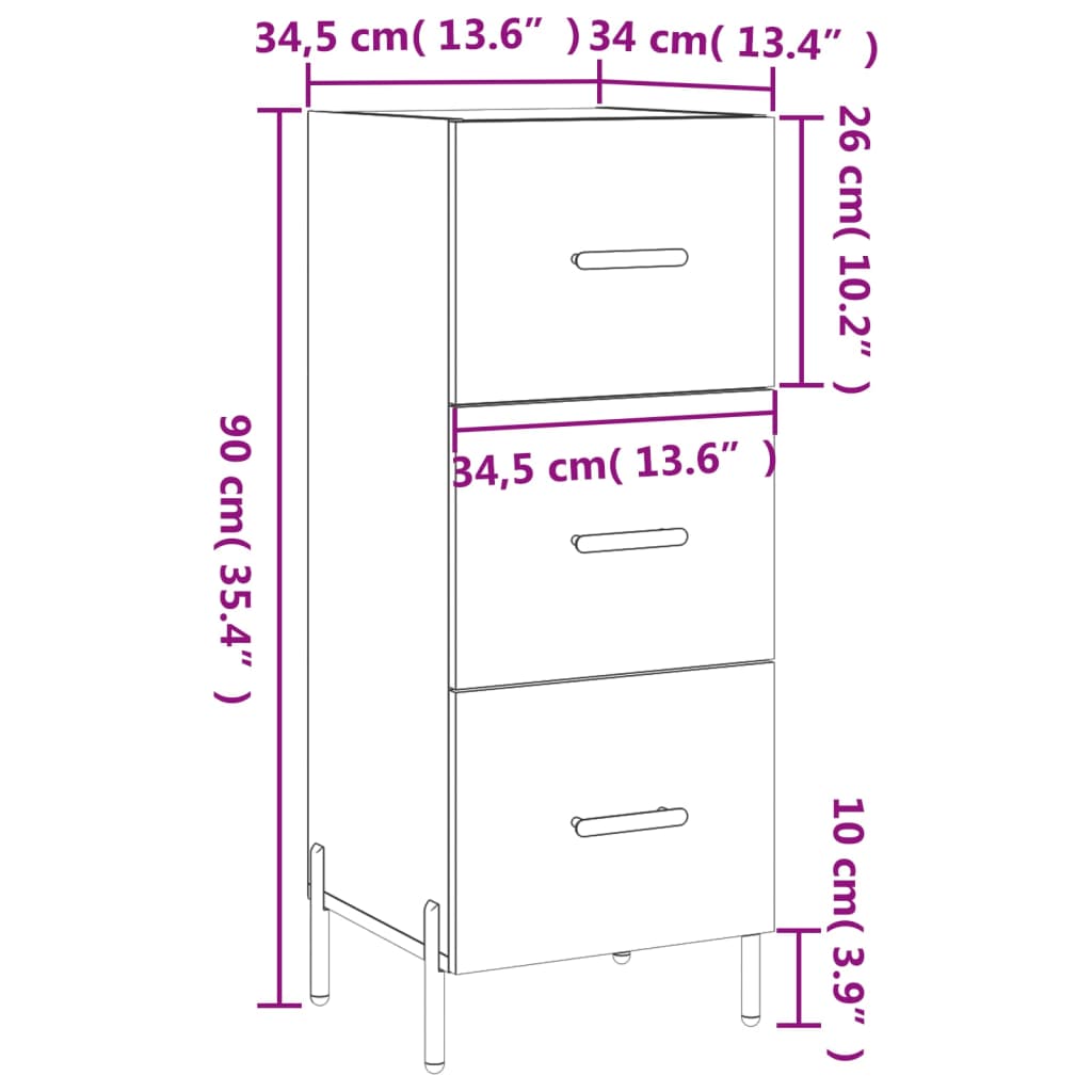 vidaXL Sideboard White 34.5x34x90 cm Engineered Wood