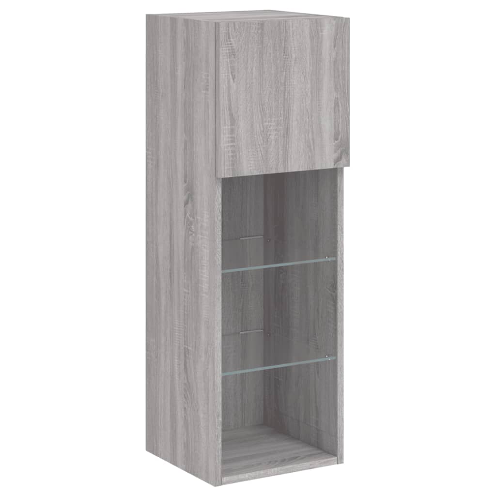 vidaXL 4 Piece TV Wall Cabinets with LED Lights Grey Sonoma