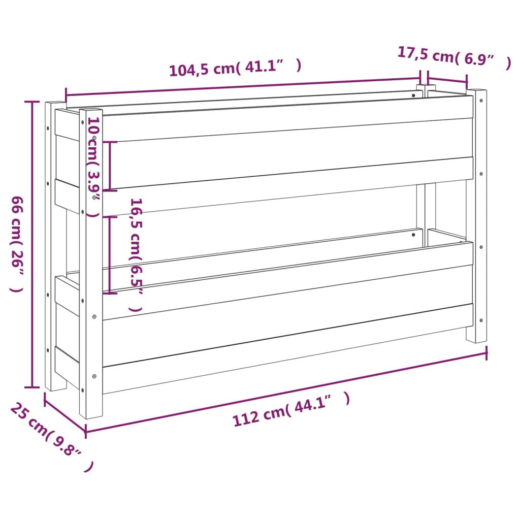 vidaXL Planter Black 112x25x66 cm Solid Wood Pine