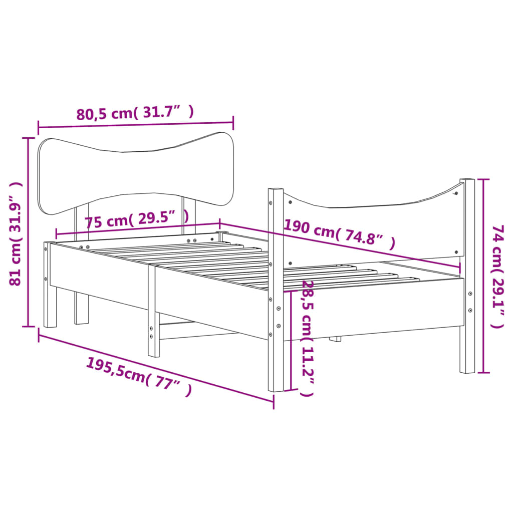 vidaXL Bed Frame without Mattress Wax Brown 75x190 cm Small Single Solid Wood Pine