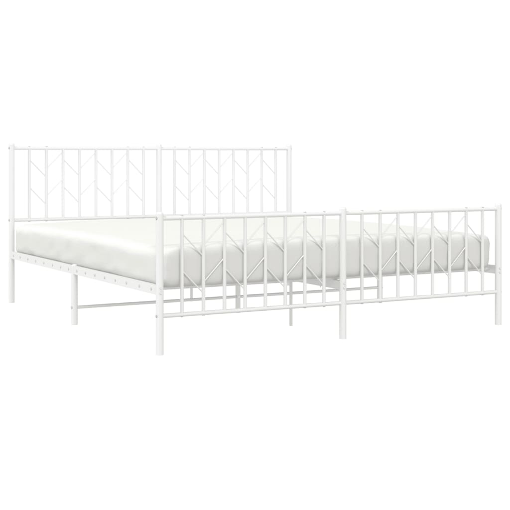 vidaXL Metal Bed Frame without Mattress with Footboard White 183x213 cm