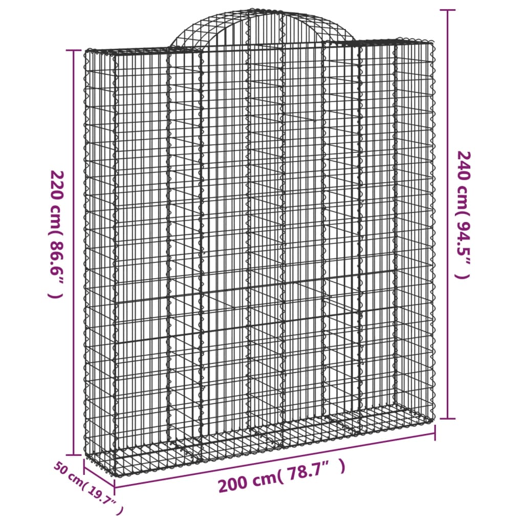 vidaXL Arched Gabion Baskets 10 pcs 200x50x220/240 cm Galvanised Iron