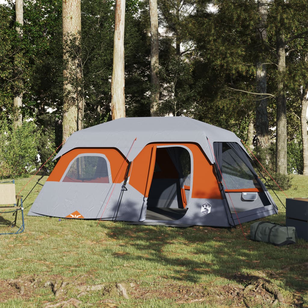 vidaXL Family Tent 9-Person Grey and Orange Quick Release Waterproof