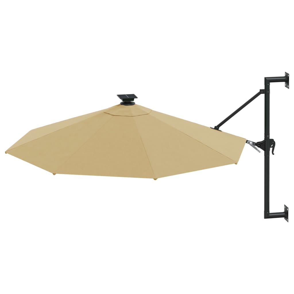 vidaXL Wall-mounted Garden Parasol with LEDs 300 cm Taupe