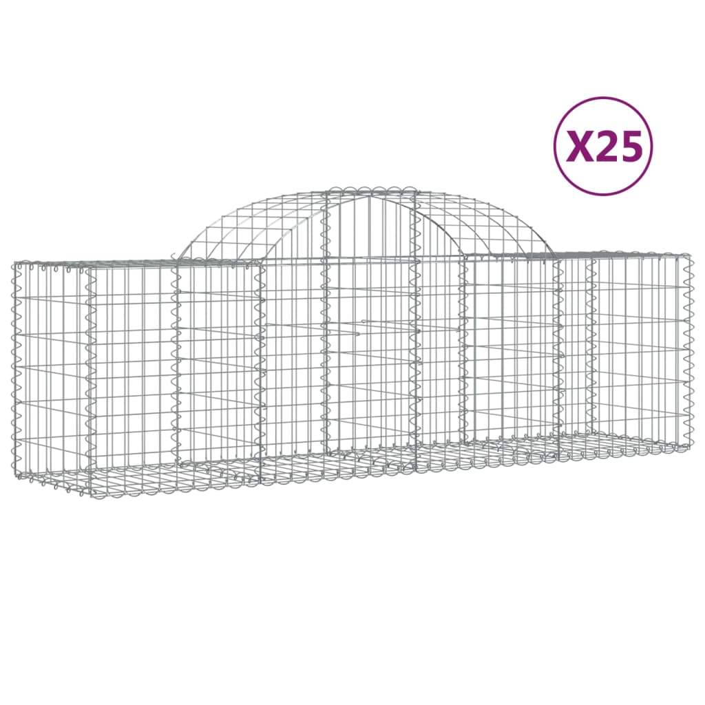 vidaXL Arched Gabion Baskets 25 pcs 200x50x60/80 cm Galvanised Iron