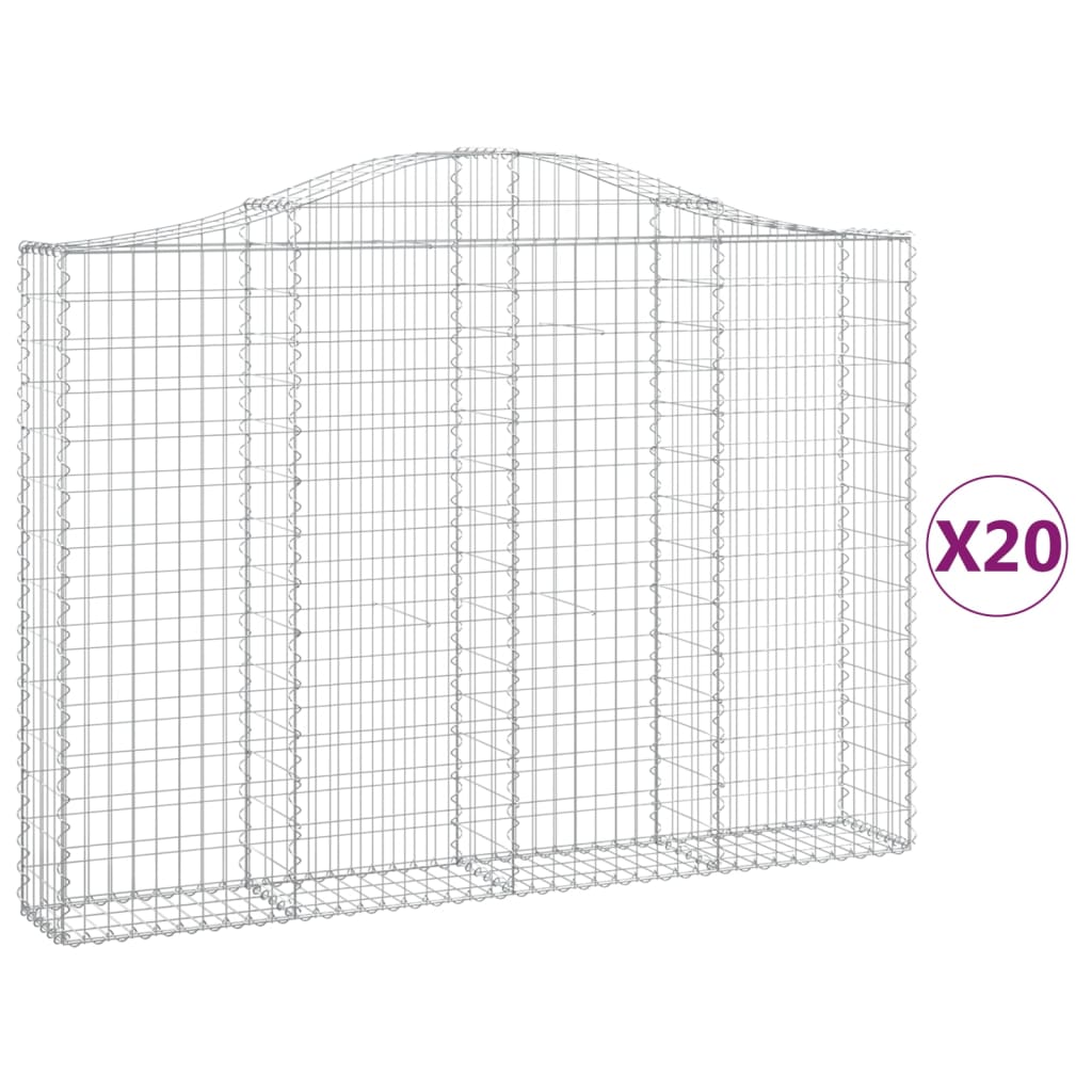 vidaXL Arched Gabion Baskets 20 pcs 200x30x140/160 cm Galvanised Iron