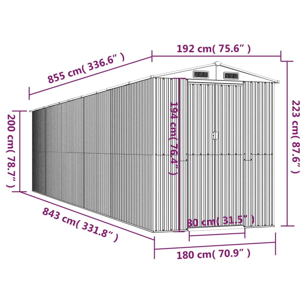 vidaXL Garden Shed Light Brown 192x855x223 cm Galvanised Steel