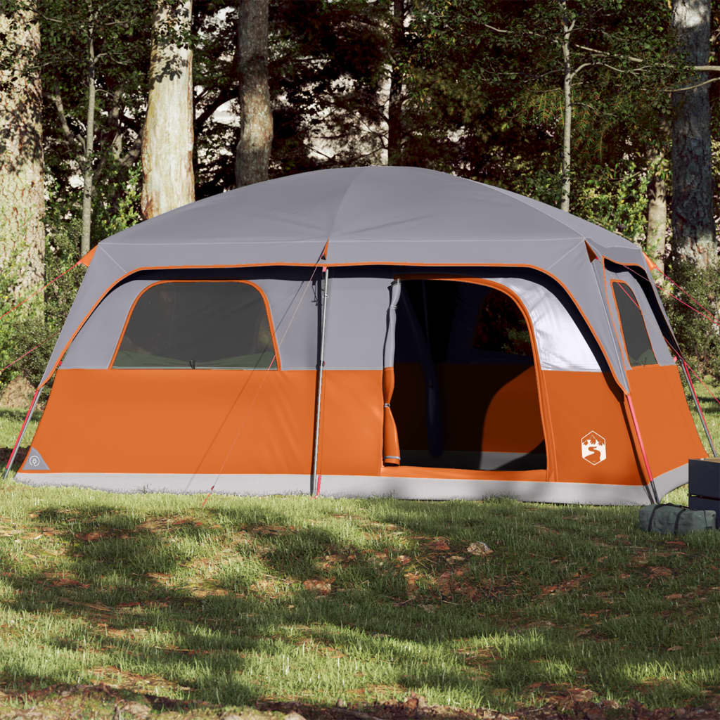 vidaXL Family Tent Cabin 10-Person Grey and Orange Waterproof