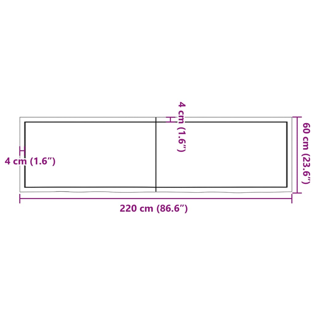 vidaXL Table Top Dark Brown 220x60x(2-6) cm Treated Solid Wood Oak