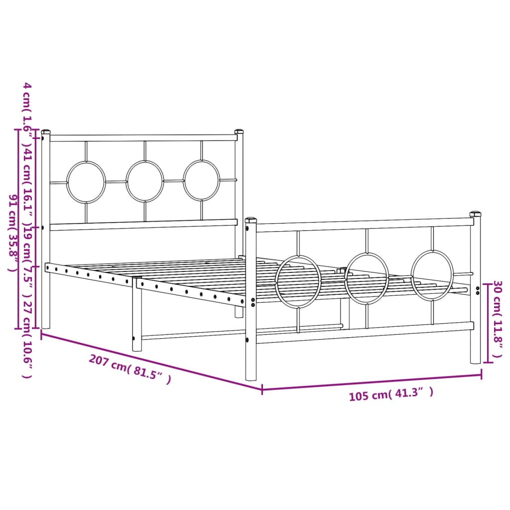 vidaXL Metal Bed Frame without Mattress with Footboard White 100x200 cm