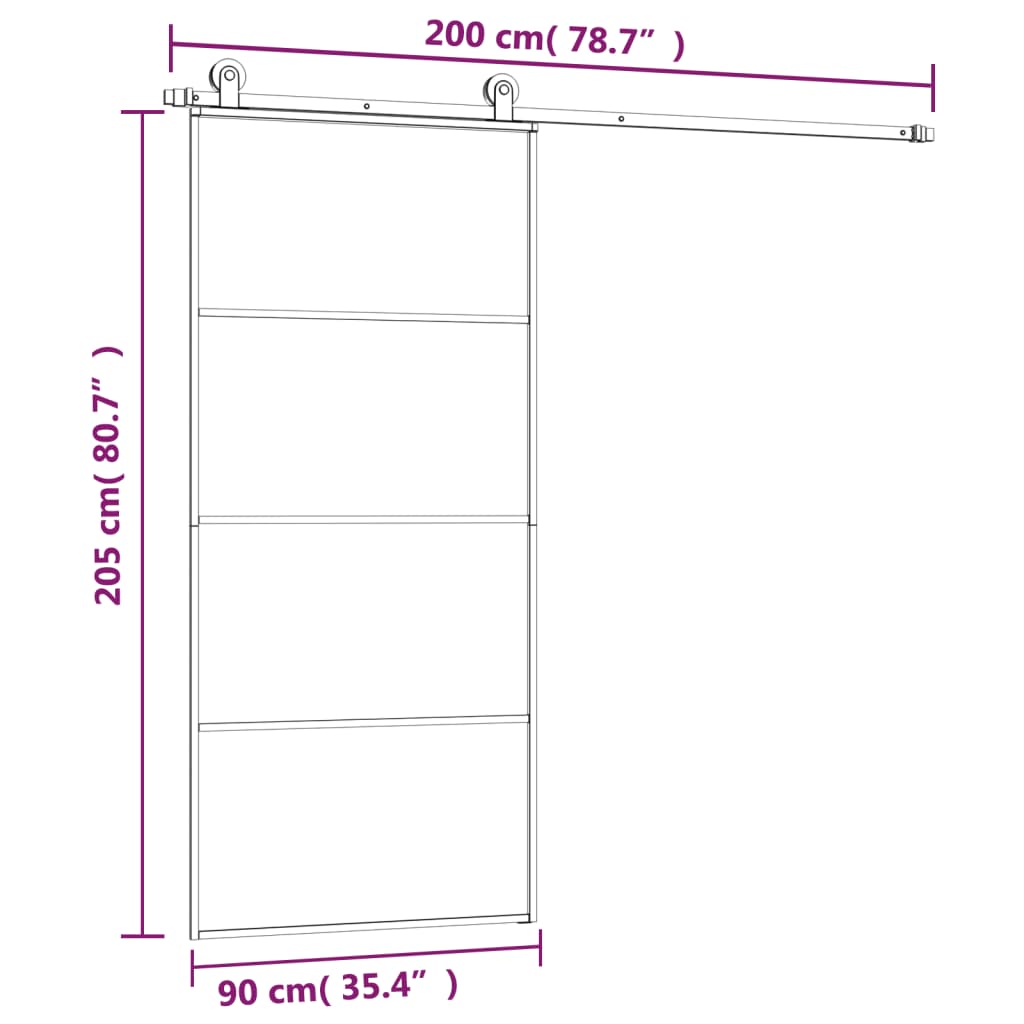 vidaXL Sliding Door with Hardware Set 90x205 cm ESG Glass&Aluminium