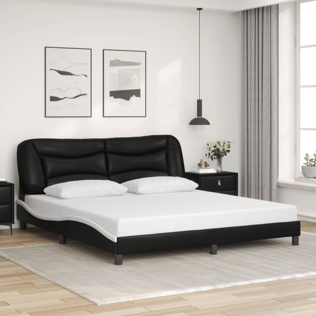 vidaXL Bed Frame with LED without Mattress Black and White 180x200 cm Super King