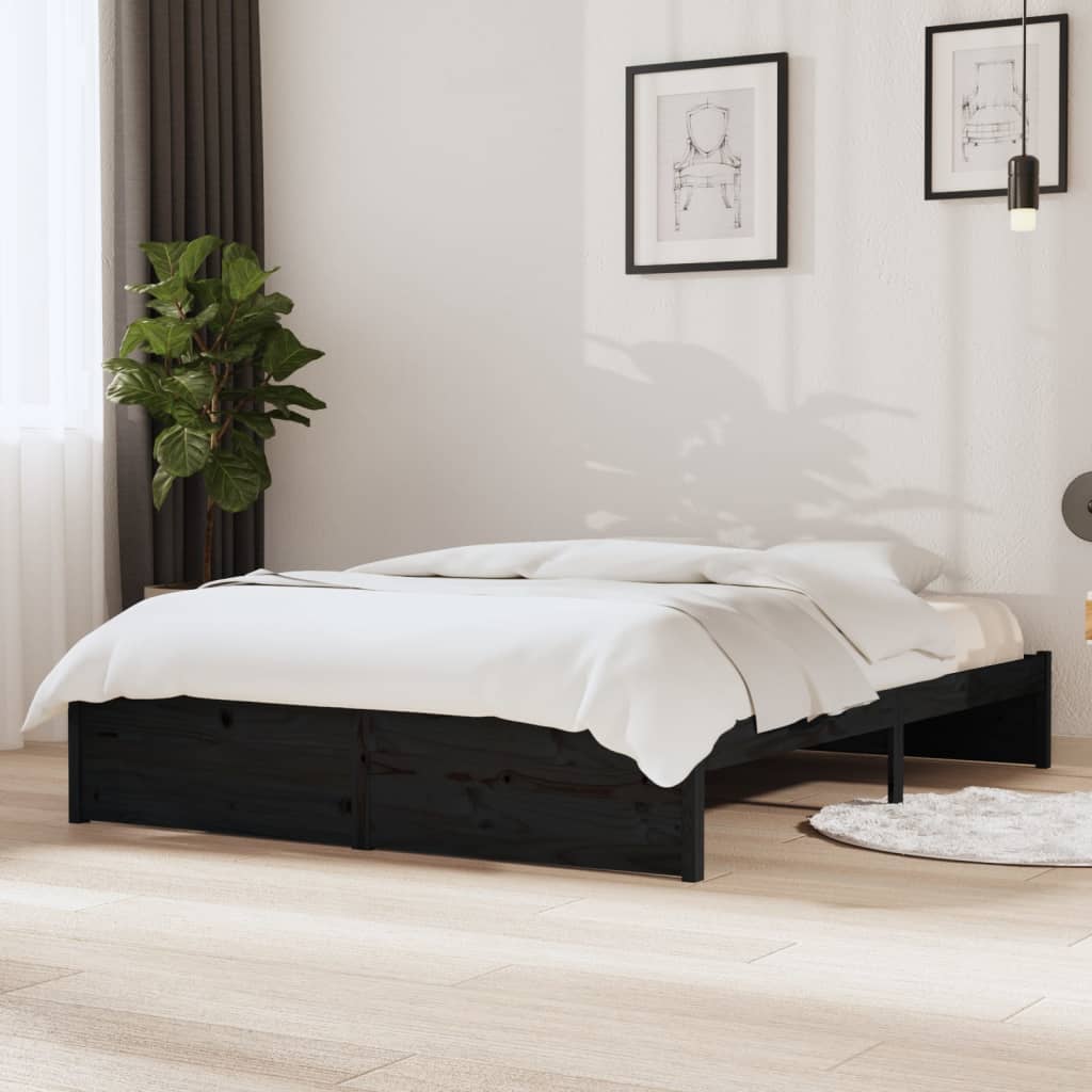 vidaXL Bed Frame without Mattress Black Solid Wood 140x200 cm