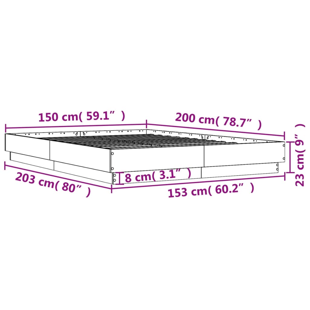 vidaXL Bed Frame without Mattress Concrete Grey 150x200 cm King Size