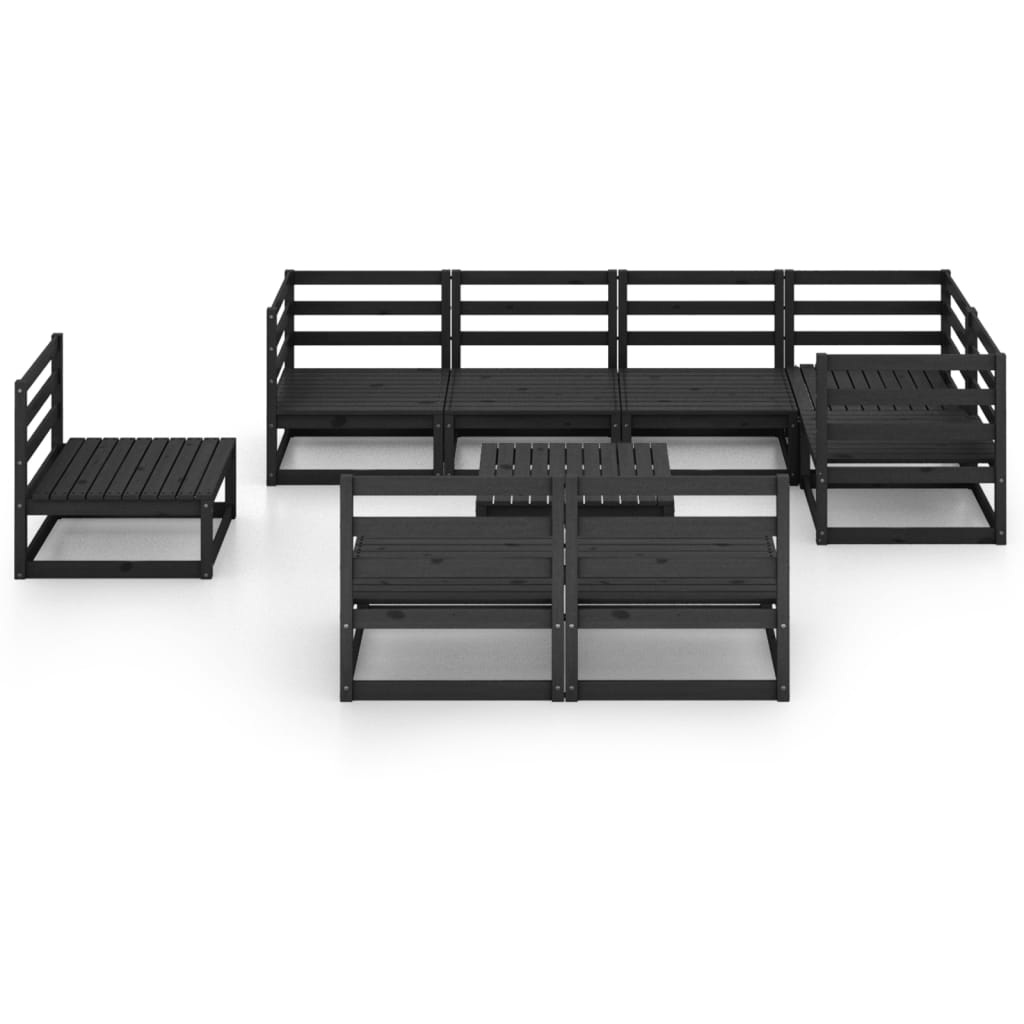 vidaXL 9 Piece Garden Lounge Set Black Solid Pinewood