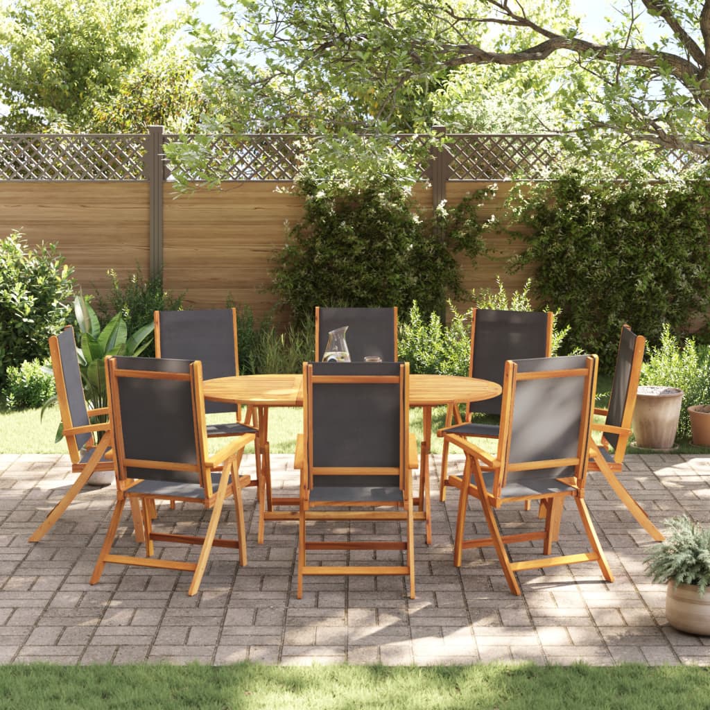 vidaXL 9 Piece Garden Dining Set Solid Wood Acacia and Textilene