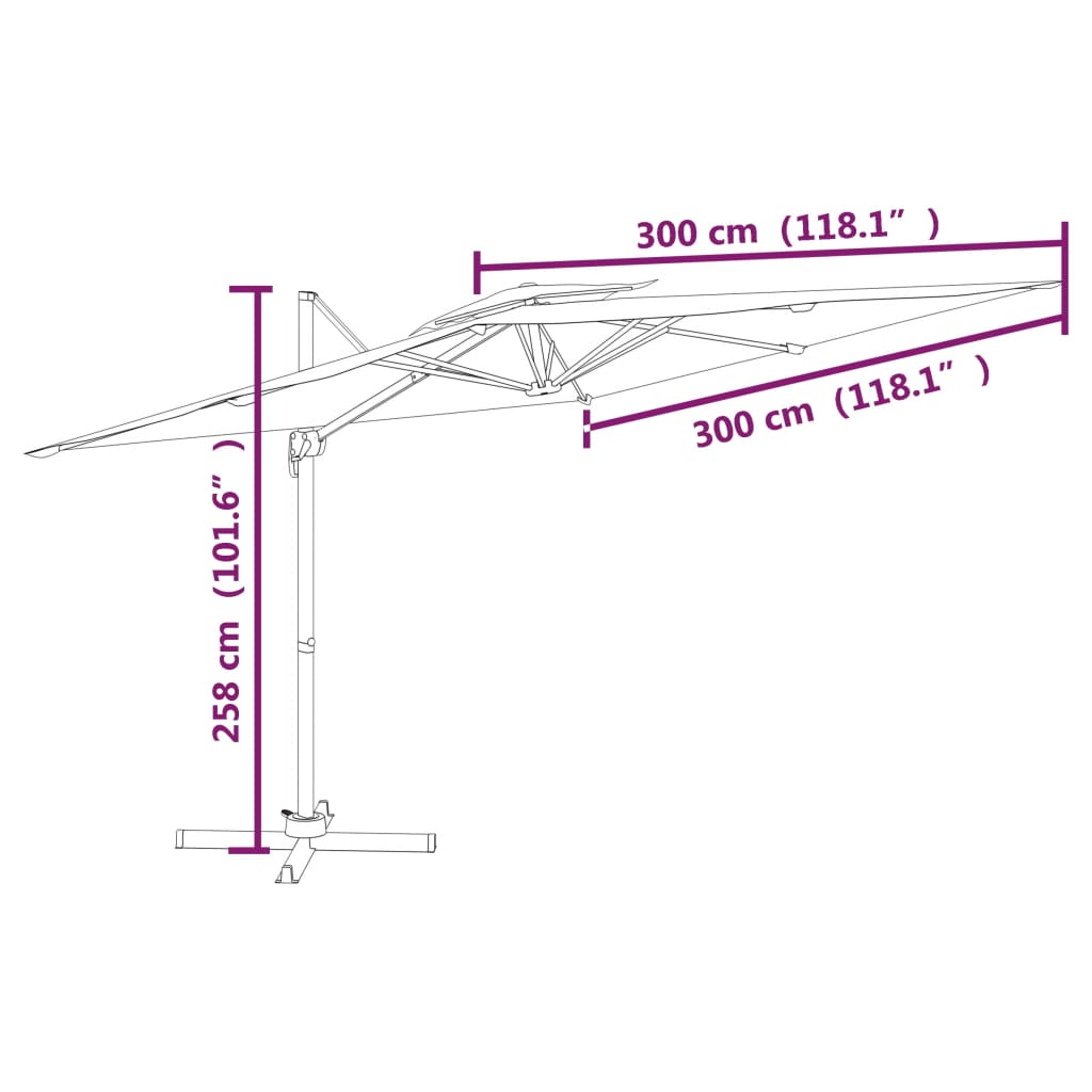 vidaXL Double Top Cantilever Garden Parasol Green 300x300 cm