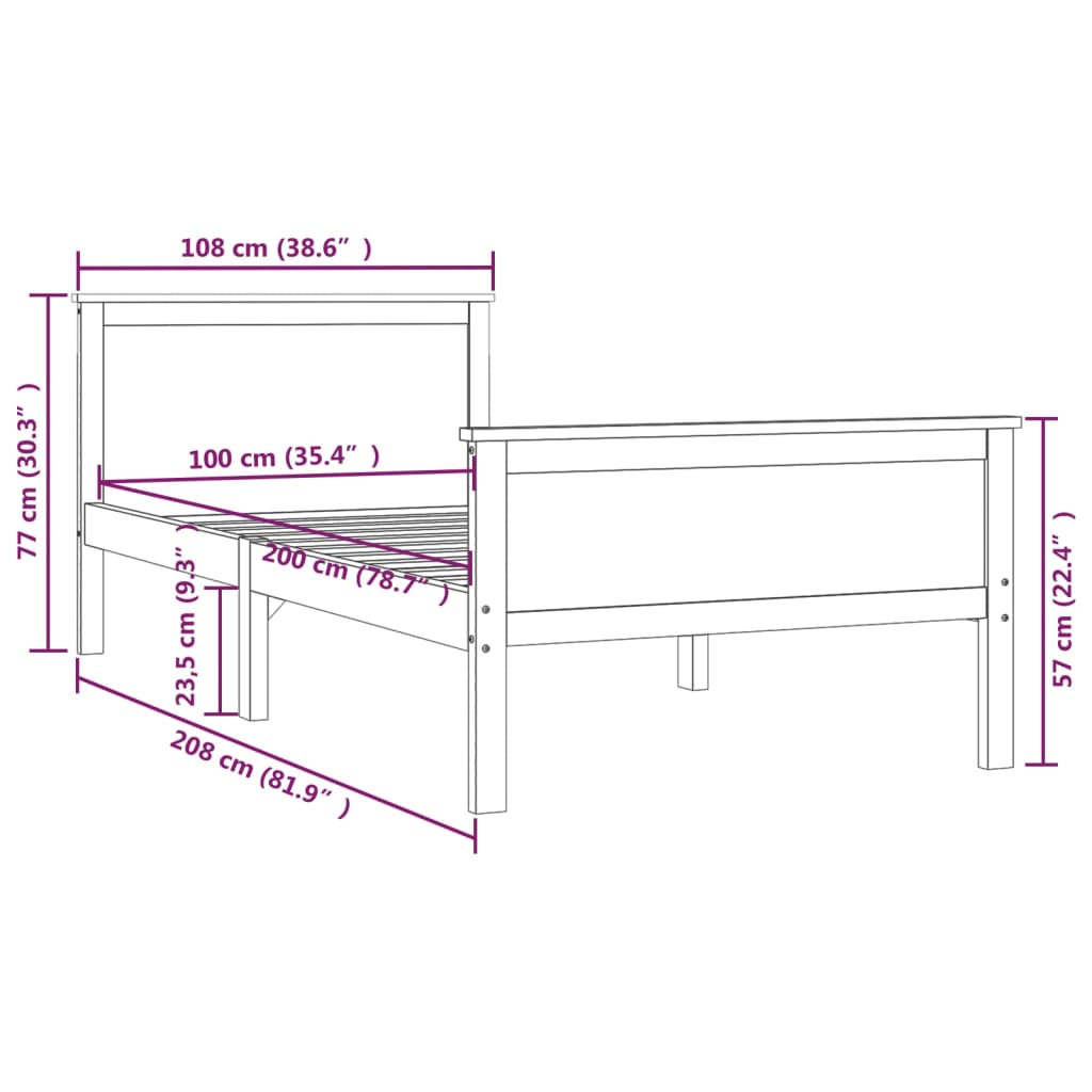 vidaXL Bed Frame without Mattress Solid Wood Pine 100x200 cm